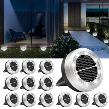 12Pack Solar Ground Lights, IP65 Waterproof, Anti-Rust, Cool White LED Disc Lights for Outdoor Landscaping