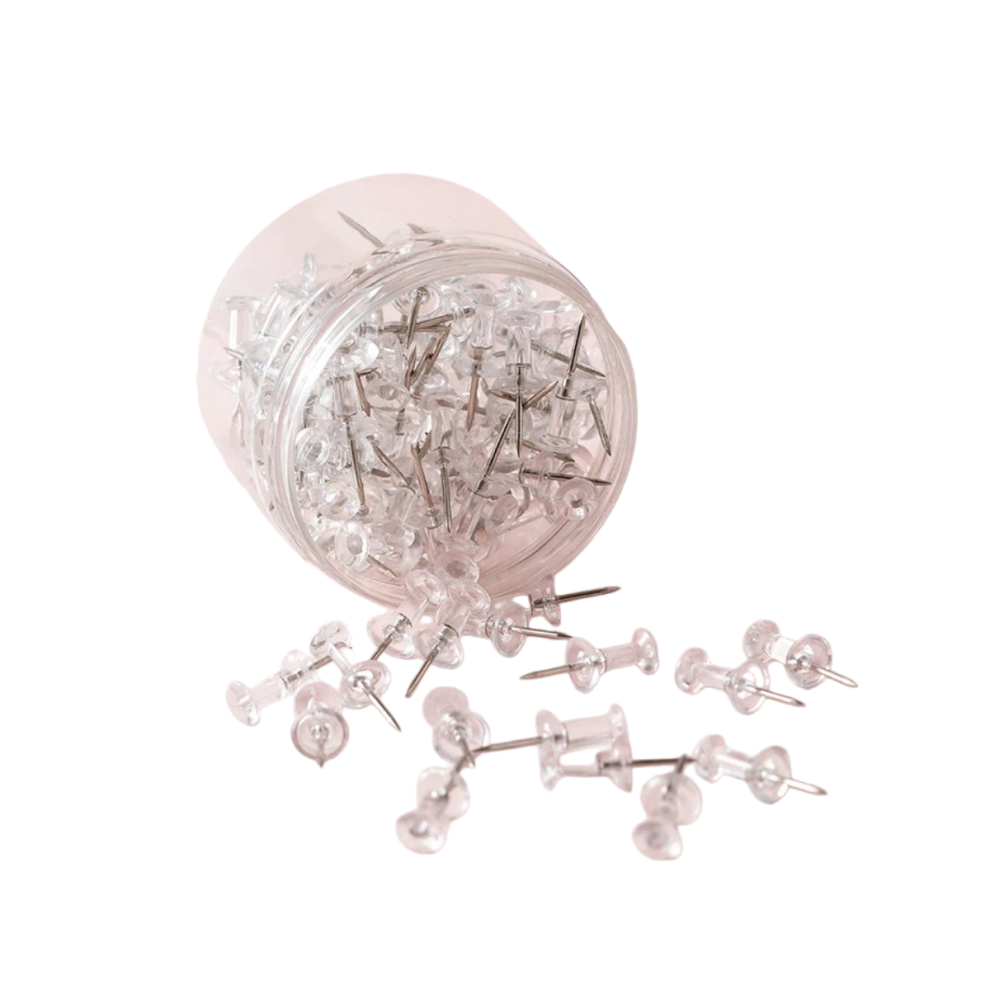 Push Pins Tacks 200 Count In Reusable Box, Standard Clear Thumb Tacks Steel Point And Clear Plasti 6083684308659