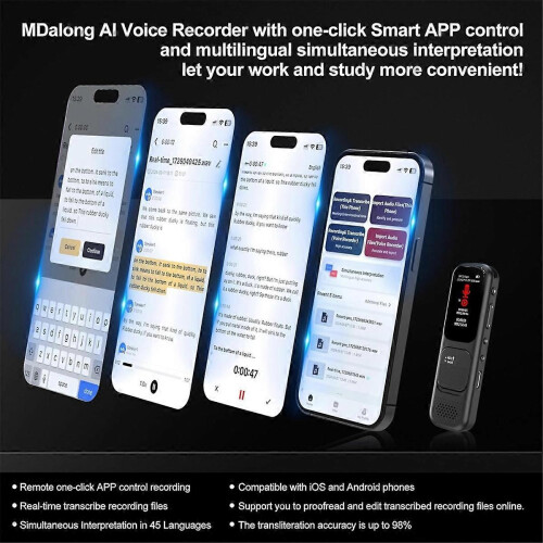128GB digitale spraakrecorder met app, draagbare recorder met transcriptie naar tekst, audiorecorder 2