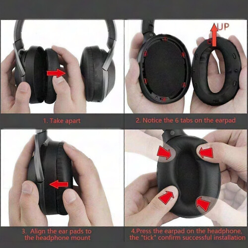 Compatible with WH-1000XM3 Replacement Ear Pads, Headband Cushion Black 2