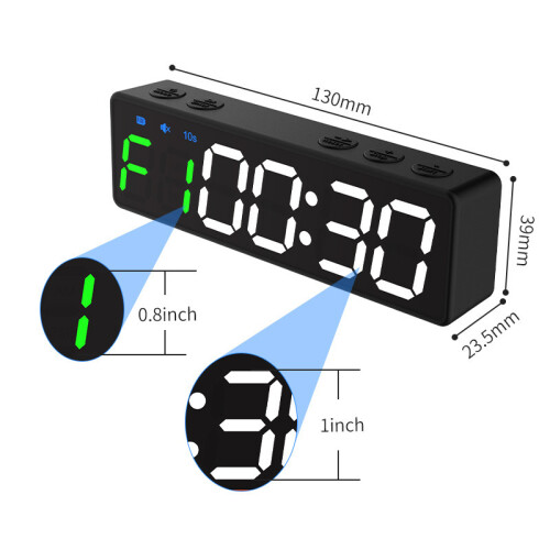 Gymtimer, intervaltrainingsklok, stopwatch voor training, aftel- en optelfunctie. 1