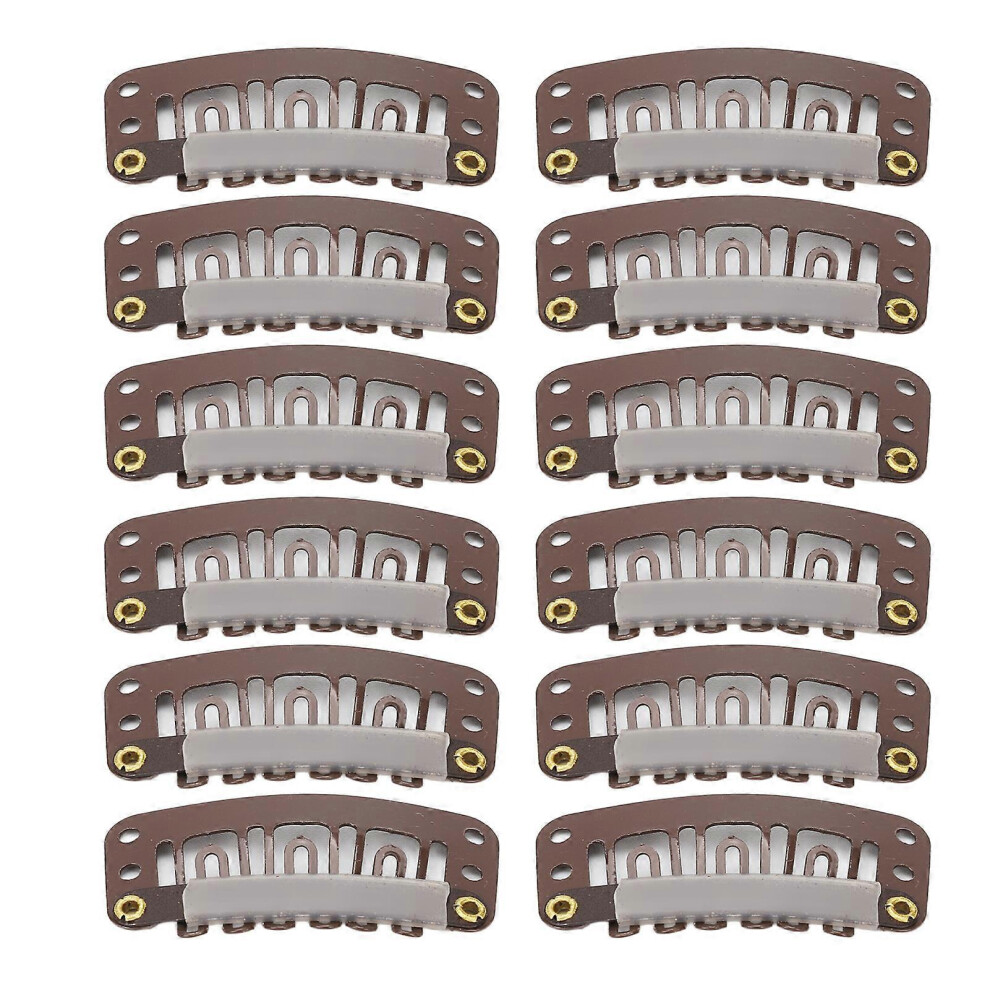 12Psc Hair Extensions Snap Clips, Metal Wig Clips With Rubber Comfort, Durable Design, Holes For Sewing, Clamp Firmly, Hairpiece Accessories