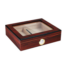 Cedar Wood Cigar Humidor Box with Hygrometer, Glass , Walnut Finish, Holds 30–35 Cigars
