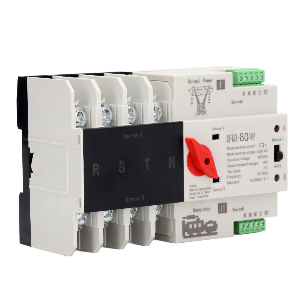 Automatic Transfer Switch 80A 4P Din Rail Mounted, 400V Generator Transfer Switch For Home And Rv 9092120362800