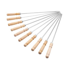 Stainless Steel BBQ Skewers 10 Pack with HeatResistant Wooden Handle for Outdoor Grilling
