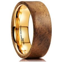 8mm Tungsten Carbide Ring Gold Plated Wood Inlay Comfort Fit Scratch Resistant Wedding Band