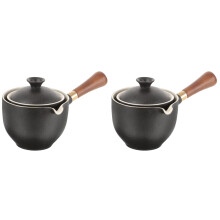 2Pcs Practical Black Ceramic Teapot Side Handle Filtered Tea Kettle