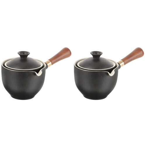 2Pcs Practical Black Ceramic Teapot Side Handle Filtered Tea Kettle