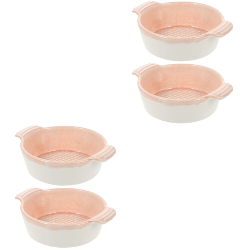 4Pcs Ceramic Bakeware Set Pink Baking Bowls Dishwasher Microwave Safe 1
