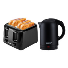 GEEPAS 1.8L Electric Kettle & 4 Slice Toaster Kitchen Combo Set | 1800W Cordless Stainless Steel Jug 1400W 6 Browning Levels Matte Black