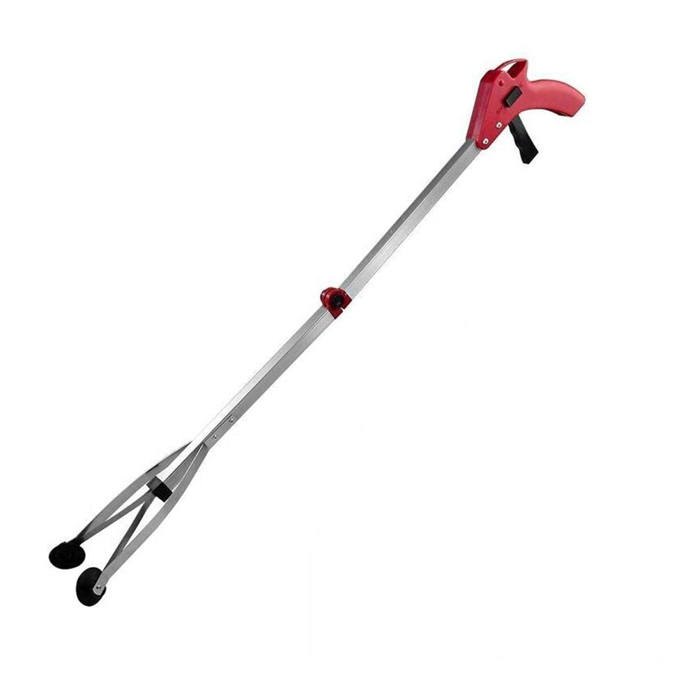 Red Folding Reacher Grabber Tool For Elderly, Lightweight Aluminum Trash Picker With Nonslip Grip