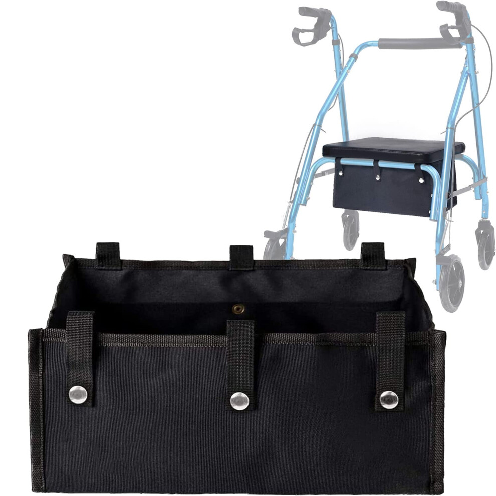 Black Large Under Seat Rollator Walker Bag With Four Pockets, Durable Storage Basket For Seniors