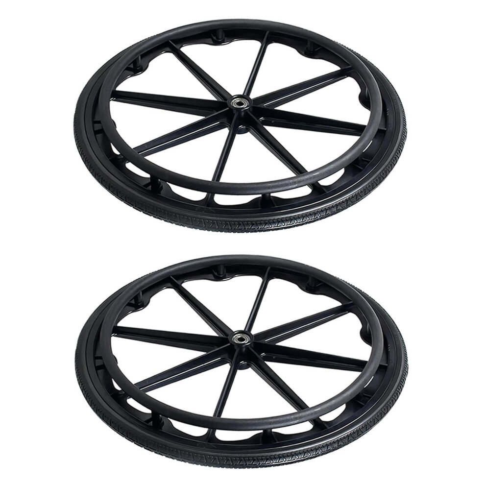 2 Pack Wheelchair Rear Replacement Wheels 20 22 24 Inch Solid Polyurethane with Bearings and Handrim