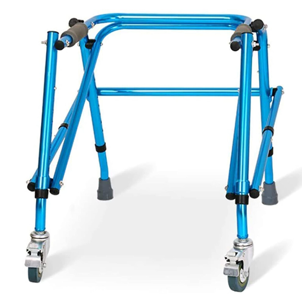 Kids Walker Folding Walking Frame Adjustable Height Lightweight Aluminum with Wheels and Brakes