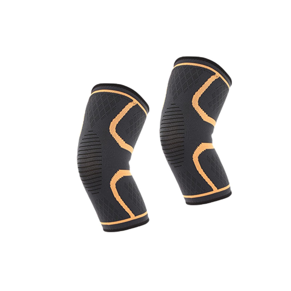 Yellow Knee Compression Sleeve 1 Pair Non Slip Breathable Support Brace For Running Gym Basketball