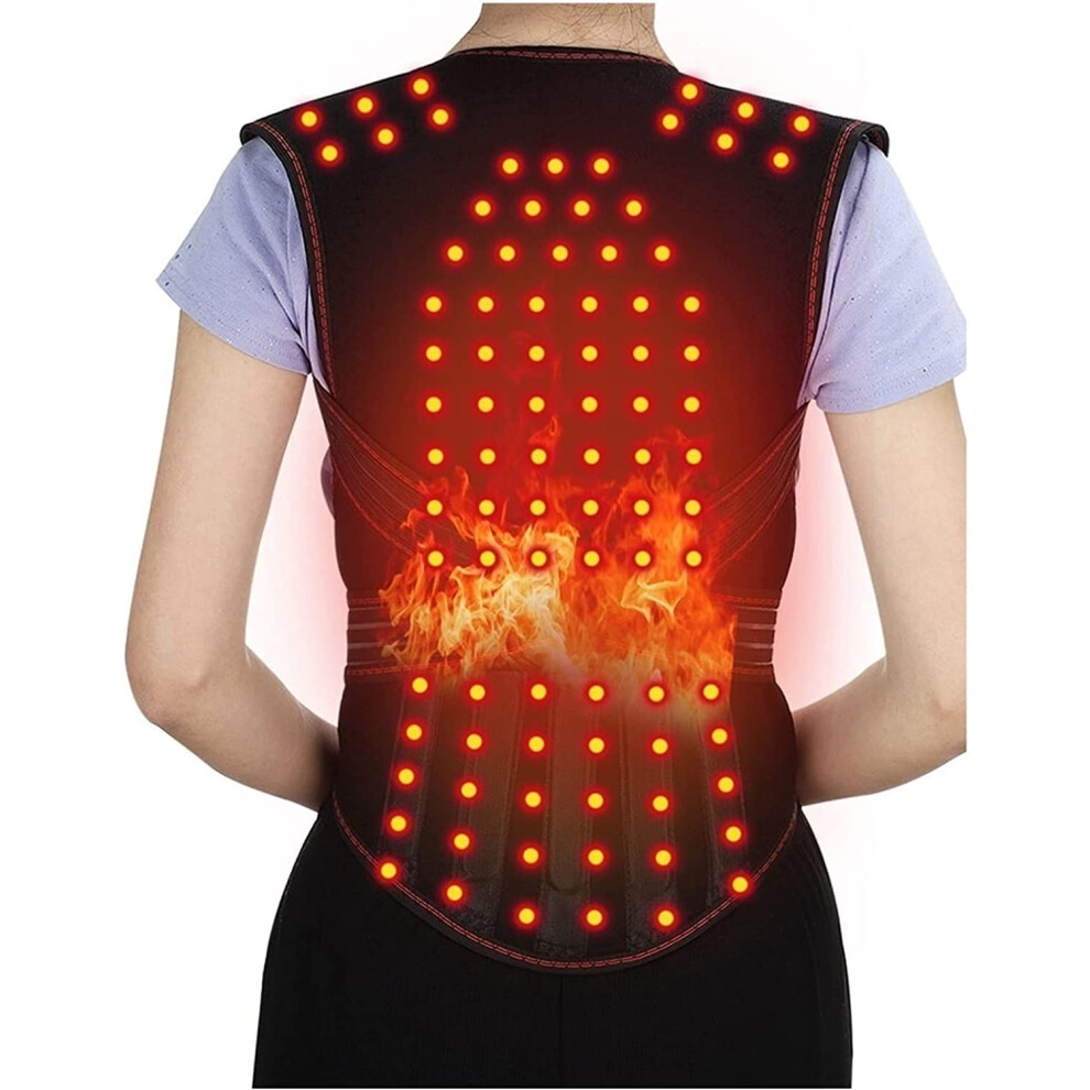 Black Posture Corrector Selfheating Magnetic Back Support Belt With Adjustable Lumbar Brace And Neck Support, Large