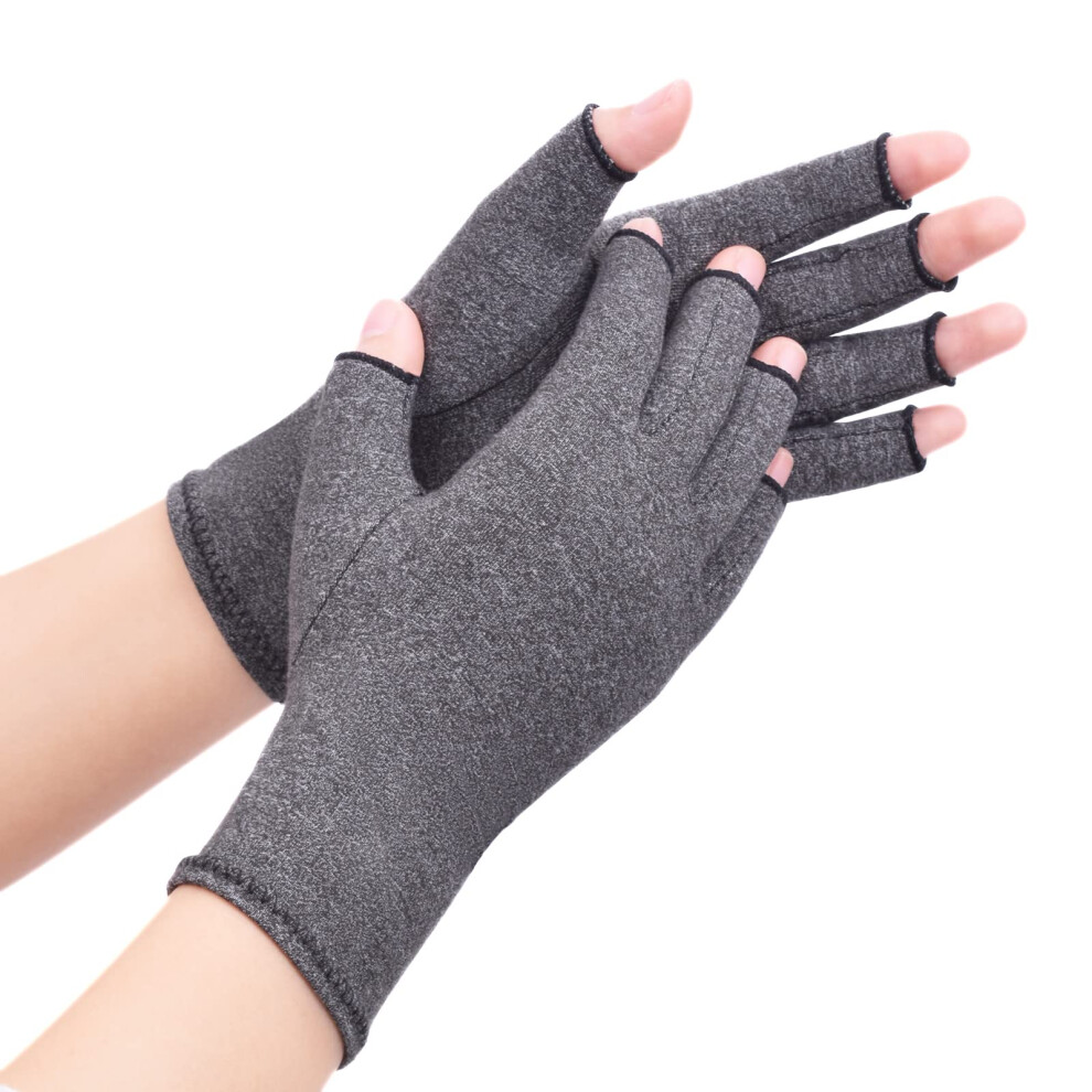 Grey Arthritis Compression Gloves For Women And Men, Fingerless Gloves For Pain Relief And Hand Support