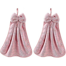 2-Piece Hand Towel Set with Loop, Absorbent Coral Velvet Hand Towels with Knot, Quick-Drying Hand Towels for Kitchen and Bathroom