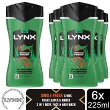 Lynx 3in1 Body, Face & Hair Wash Shower Gel 225ml, 6pk