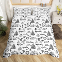 Grey White Christmas Toddler Bedding Set Duvet Cover for Boys, 2Pcs No Comforter