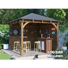 Wooden Bar Gazebo 3x3m Log Bar Included pressure Treated Roof Shingles Leviathan Dunster House