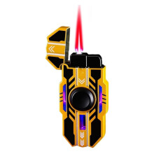 Windproof Refillable Butane Jet Flame Lighter with Adjustable Red Flame and Fuel Window for Camping Yellow