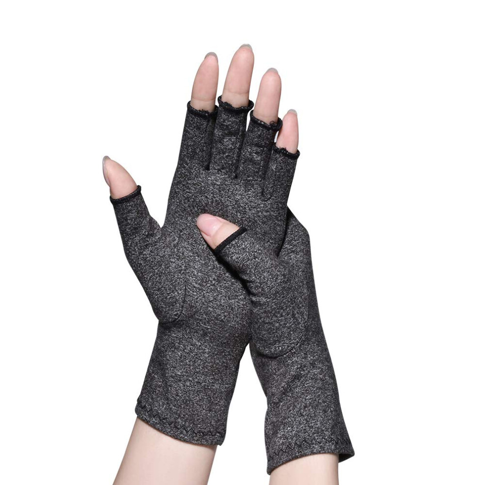 Arthritis Gloves for Pain Relief, Fingerless Cotton Spandex Compression Gloves with Breathable Comfort, Dark Gray M