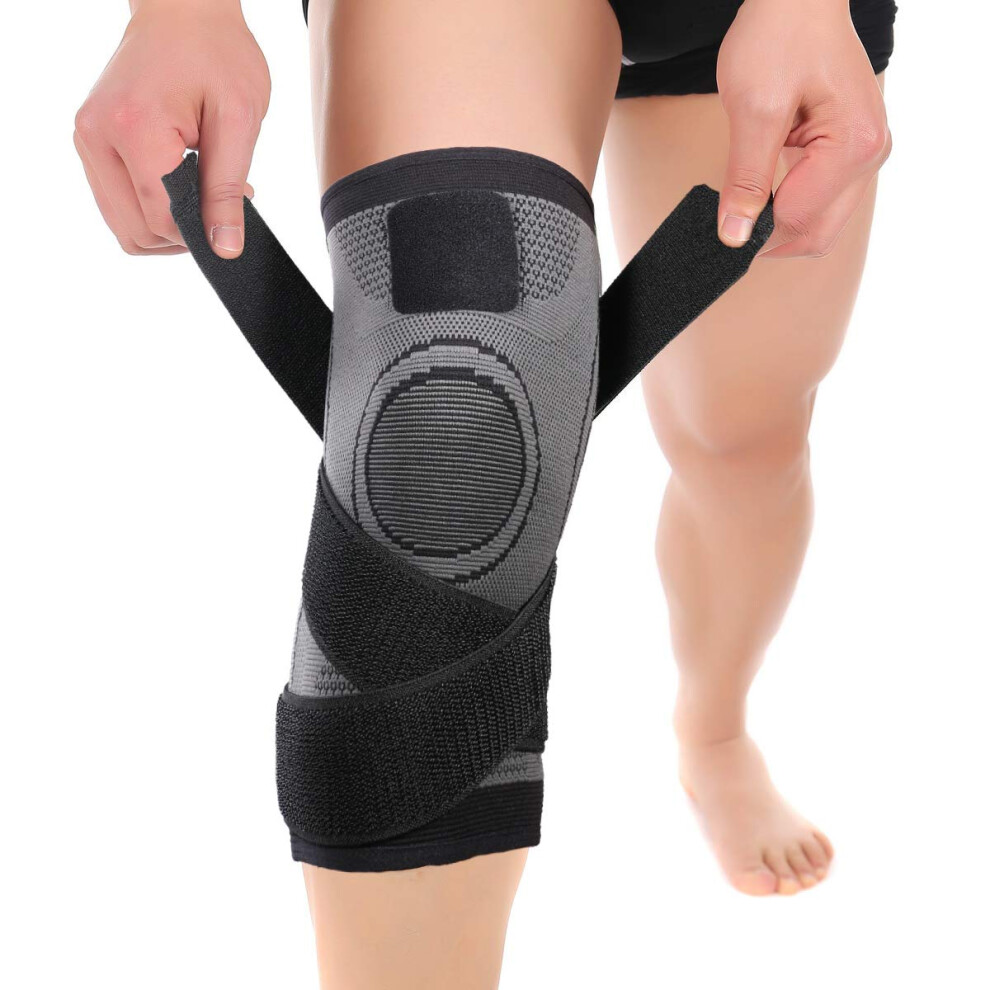 Black Knee Compression Sleeve For Pain Relief And Arthritis, Adjustable Support Brace Xxl