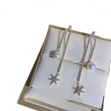 Needle Octagonal Star Inlaid Zircon Student Earrings Temperament Tassel Pearl Lo