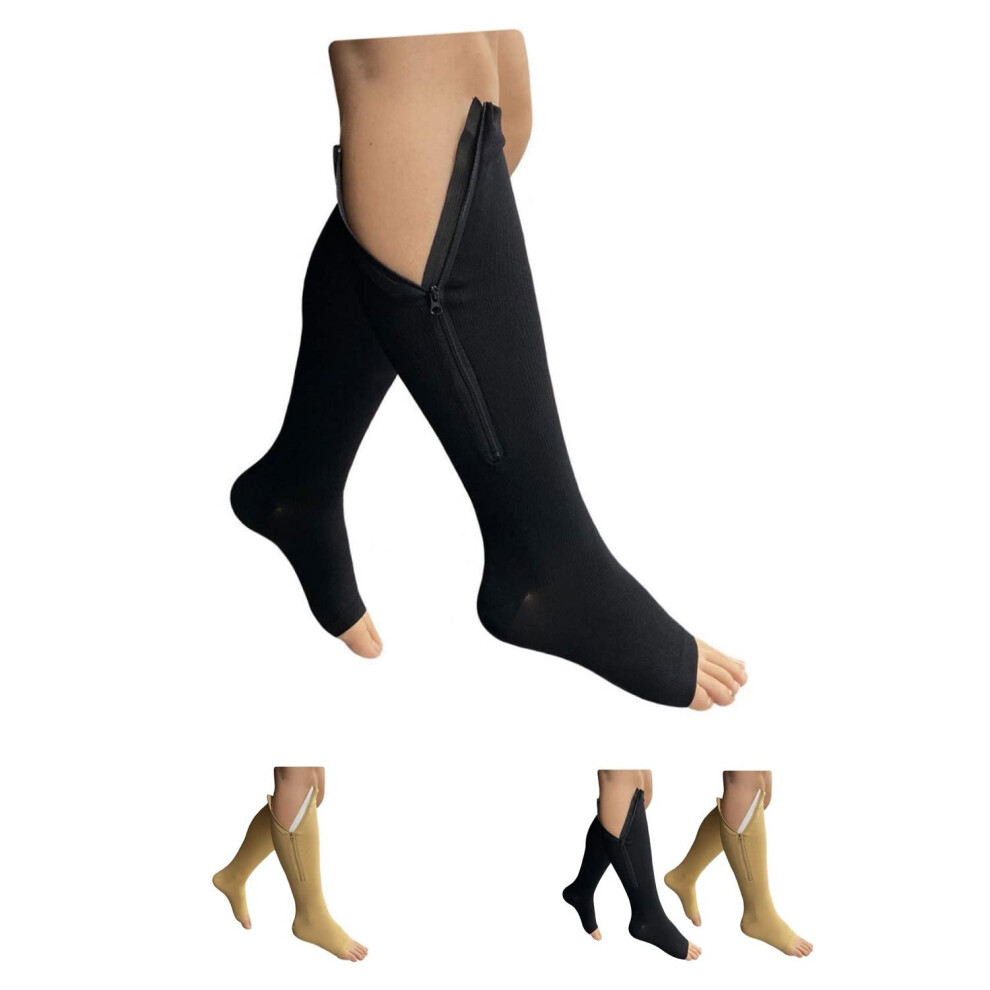 Open Toe Zipper Compression Socks 1520 mmHg Extra Wide Calf Fit FullLength Support