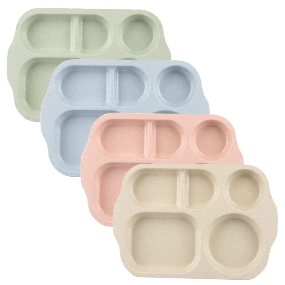4pcs Divided Kids Plates Wheat Straw Dinnerware for Toddlers Microwave Dishwasher Safe Portion Control