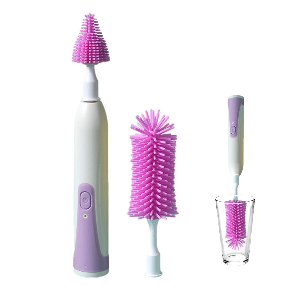 Rechargeable Electric Baby Bottle Brush 1200mAh Silicone MultiFunctional Cleaner with Detachable Head Purple