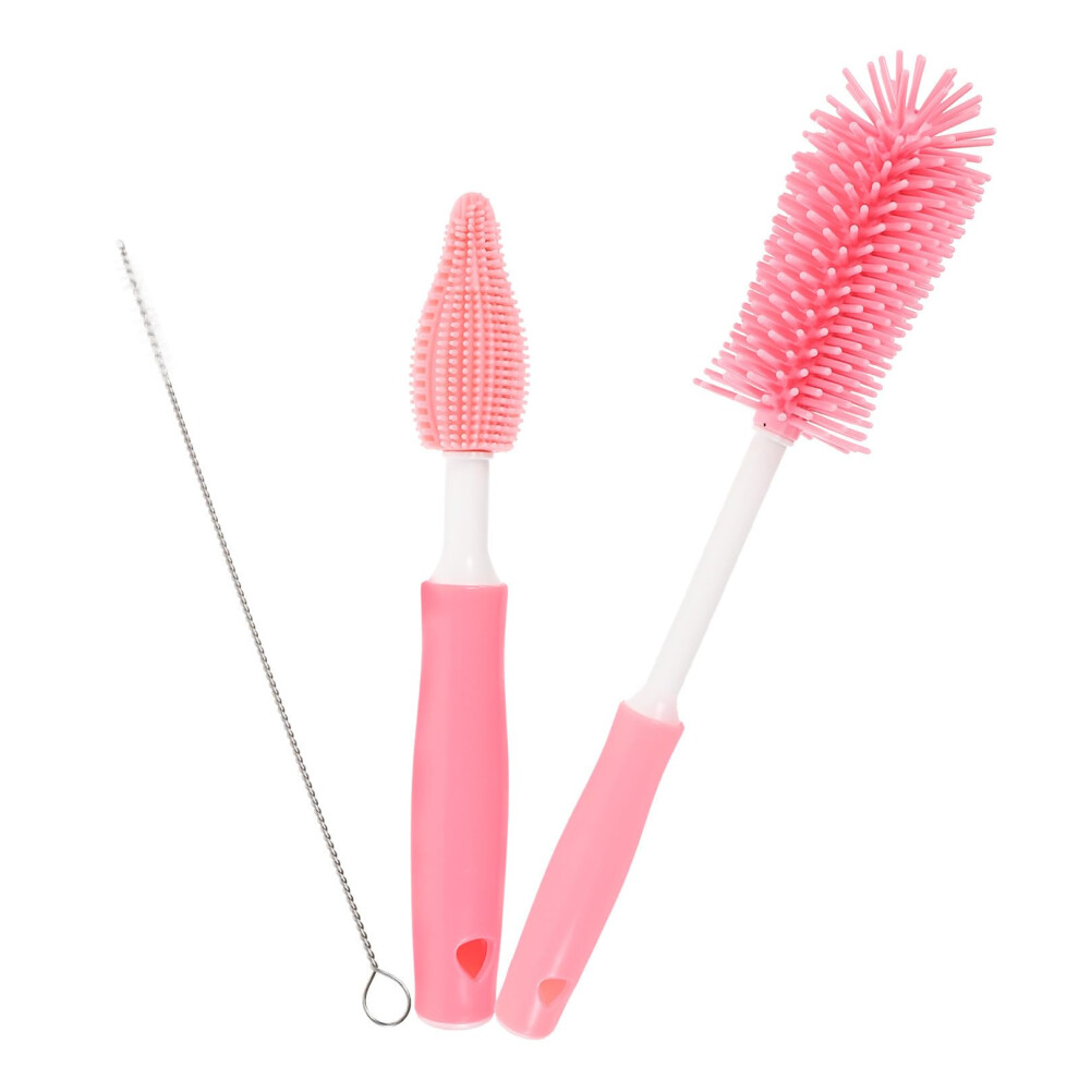 Rotatable Silicone Bottle Cleaning Brush With Long Handle, 360 Soft Bristles, 2 In 1 Baby Bottle And Straw Cleaner Red