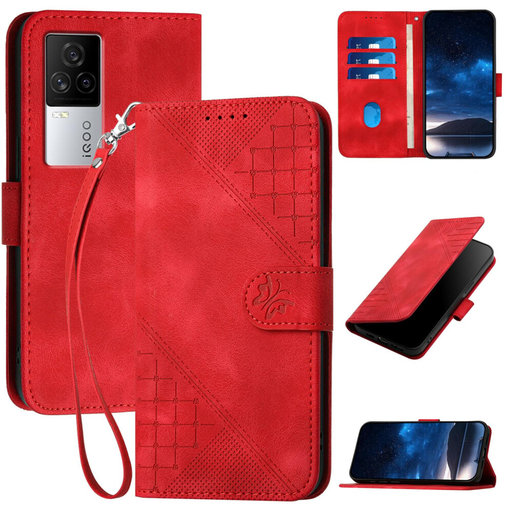 Pu Leather Wallet Case With Magnetic Closure And Kickstand Flip Cover For Vivo Iqoo 7 5G Red 9073542887270