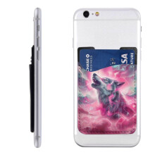 Glitter Phone Wallet Stick On with Wolf Pink Splatter Design, Secure Adhesive Card Holder for Smartphone