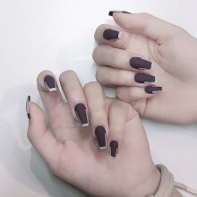 French Acrylic Press On Nails Kit Purple Frosted False Nails with Glue Reusable Full Cover Set for Women
