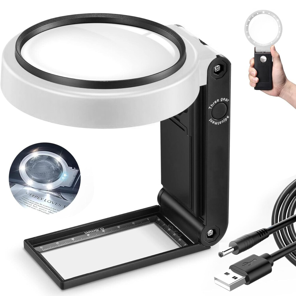 Light/White 5X Magnifying Glass With And Stand, Large Reading Magnifier With 6 Led, Flexible Gooseneck For Sewing, Crafts And Close Work