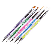 Professional 5 Piece Double Ended Nail Art Brush Set with Dotting Tools, Rhinestone Handle for Acrylic and Gel