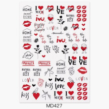3D Nail Stickers Black and White Romantic Love Heart and Lips Decals for Valentine Mani Q49644