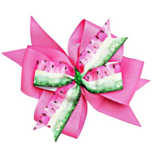 Pink Watermelon One in a Melon 4 Inch Boutique Hair Bow for Girls, Layered Ribbon Clip or Headband