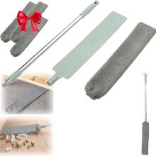 Extendable Microfiber Flat Duster with Long Handle, Flexible Head and 3 Reusable Cloths for HardtoReach Areas