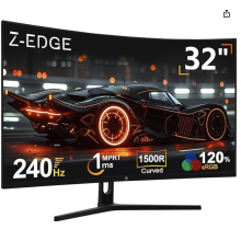 Z-Edge 32 Inch Curved Gaming Monitor 240Hz 1ms MPRT Full HD 16:9 Curved Screen Frameless LED Monitor, Ultra-Thin Bezel, FreeSync, DisplayPort & HDMI,
