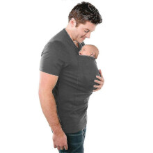 (L, Grau) Herren-T-Shirt mit Känguru-Papa-Babytrage und Brusttasche für mehr Komfort beim Elternsein