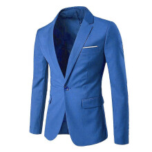 (M, Blau) Herren-Blazer, schmal geschnitten, Business, Hochzeit, einfarbig, Anzugjacke
