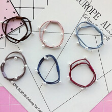 Double Pearl Beaded Hair Elastic Korean Style Comfort Fit Ponytail Holder for Women and Girls