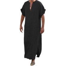 (4XL, Schwarz) Klassischer, kurzer, locker sitzender Morgenmantel mit tiefem V-Ausschnitt für Herren – Stil
