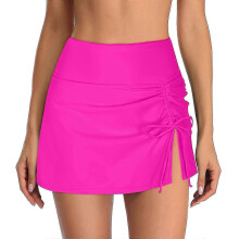 (XXL, Knallpink) Hochtaillierter Baderock für Damen mit integrierten Shorts, Beinschlitz und verstellbarem Kordelzug