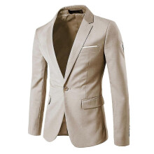 (L, Beige Grau) Herren-Blazer, schmal geschnitten, Business, Hochzeit, einfarbig, Anzugjacke