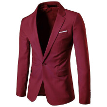 (XL, Dunkelrot) Herren-Blazer, schmal geschnitten, Business, Hochzeit, einfarbig, Anzugjacke