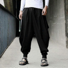 (S, Schwarz) Herren Haremshose mit weitem Bein, l?ssige Baggy-Hose, Yogahose P20250110800